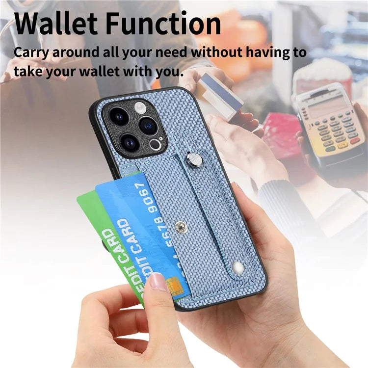 C1-01 For iPhone 15 Pro Max Case Carbon Fiber Texture Leather+TPU+PC Phone Cover with Card Holder