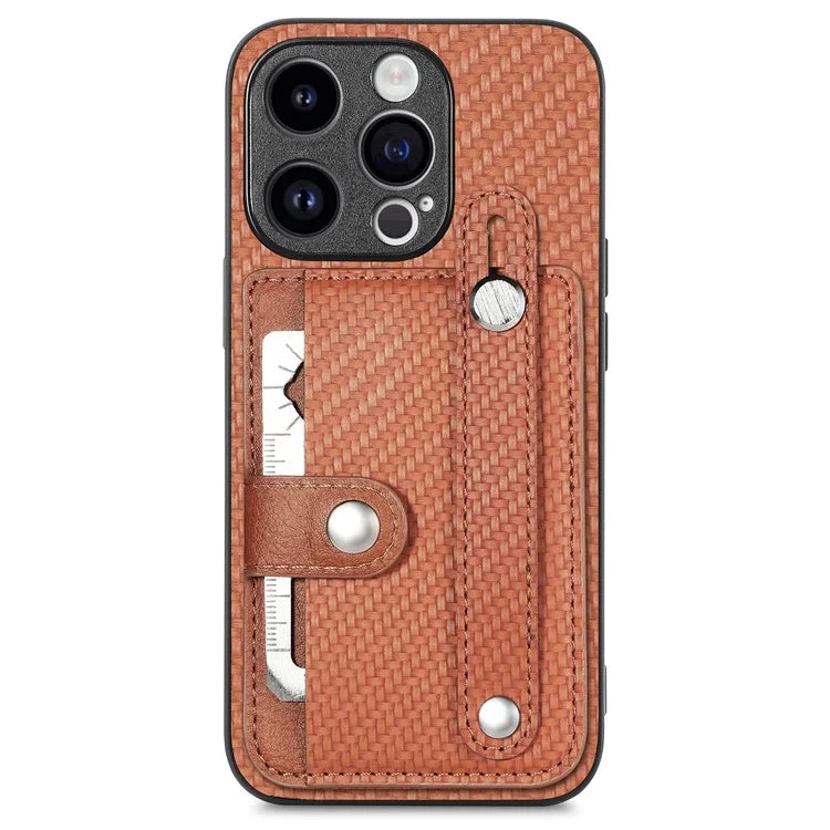C1-01 For iPhone 15 Pro Max Case Carbon Fiber Texture Leather+TPU+PC Phone Cover with Card Holder