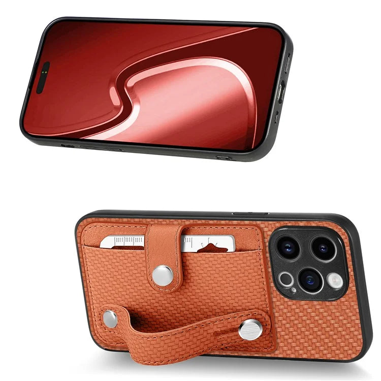 C1-01 For iPhone 15 Pro Max Case Carbon Fiber Texture Leather+TPU+PC Phone Cover with Card Holder