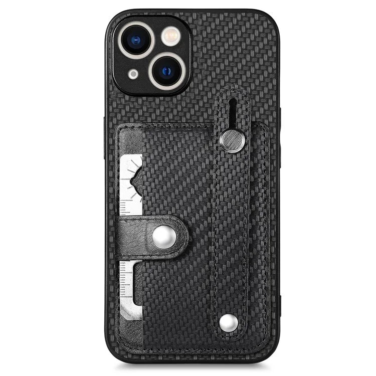 C1-01 For iPhone 15 Plus Case Leather+TPU+PC Hybrid Phone Cover with Card Slot Kickstand