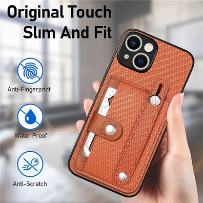 C1-01 For iPhone 15 Plus Case Leather+TPU+PC Hybrid Phone Cover with Card Slot Kickstand