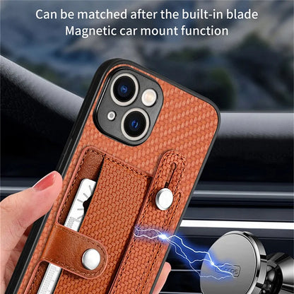 C1-01 For iPhone 15 Plus Case Leather+TPU+PC Hybrid Phone Cover with Card Slot Kickstand