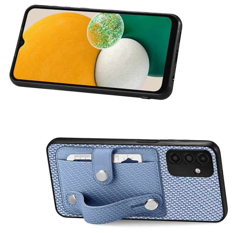 C1-01 For Samsung Galaxy A13 5G / A04s 4G (164.7 x 76.7 x 9.1 mm) Case Wristband Kickstand Leather Coating Phone Cover