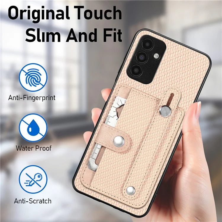 C1-01 For Samsung Galaxy A13 5G / A04s 4G (164.7 x 76.7 x 9.1 mm) Case Wristband Kickstand Leather Coating Phone Cover
