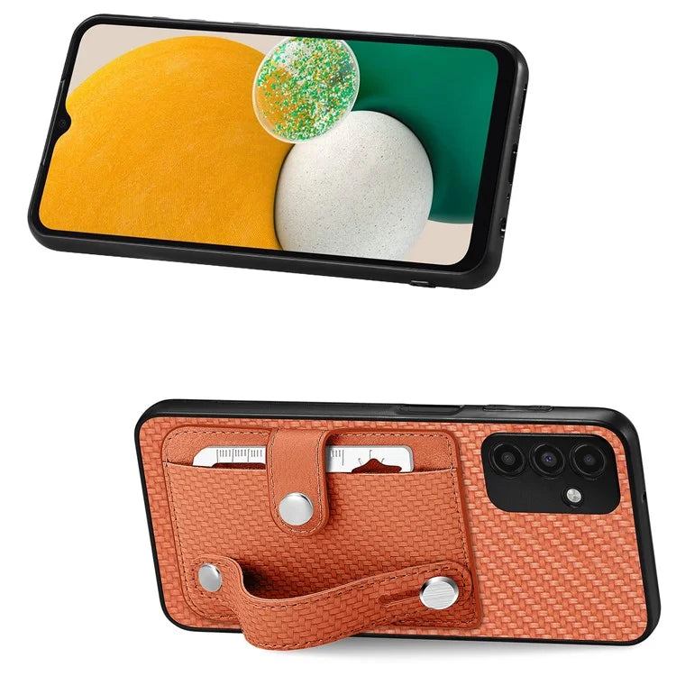 C1-01 For Samsung Galaxy A13 5G / A04s 4G (164.7 x 76.7 x 9.1 mm) Case Wristband Kickstand Leather Coating Phone Cover