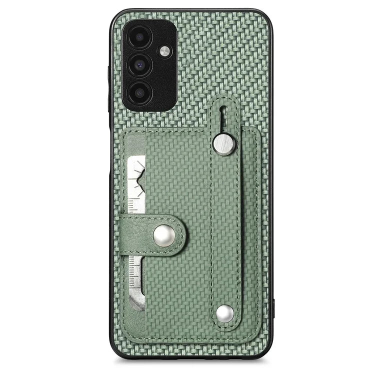 C1-01 For Samsung Galaxy A13 5G / A04s 4G (164.7 x 76.7 x 9.1 mm) Case Wristband Kickstand Leather Coating Phone Cover