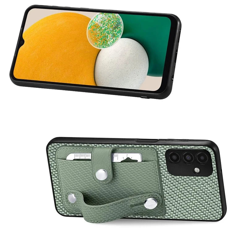 C1-01 For Samsung Galaxy A13 5G / A04s 4G (164.7 x 76.7 x 9.1 mm) Case Wristband Kickstand Leather Coating Phone Cover