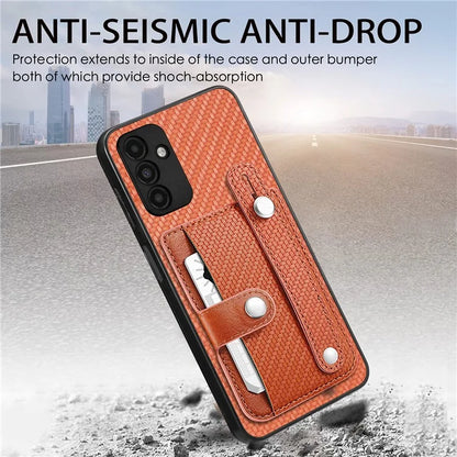 C1-01 For Samsung Galaxy A13 5G / A04s 4G (164.7 x 76.7 x 9.1 mm) Case Wristband Kickstand Leather Coating Phone Cover