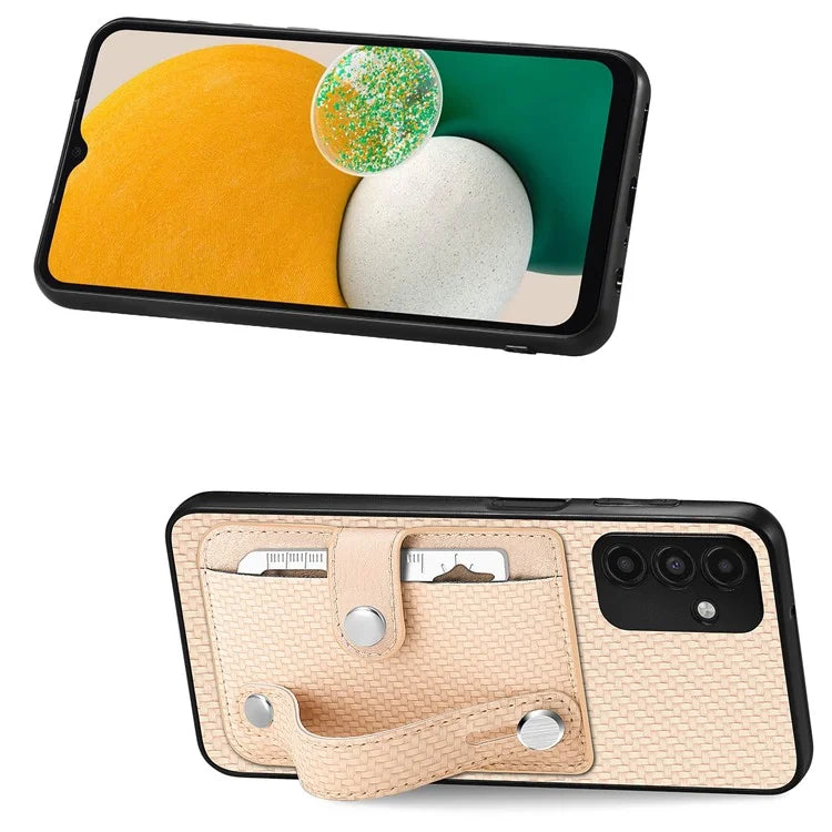 C1-01 For Samsung Galaxy A13 5G / A04s 4G (164.7 x 76.7 x 9.1 mm) Case Wristband Kickstand Leather Coating Phone Cover