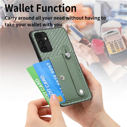 C1-01 For Samsung Galaxy A13 5G / A04s 4G (164.7 x 76.7 x 9.1 mm) Case Wristband Kickstand Leather Coating Phone Cover