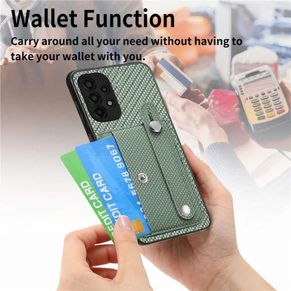 C1-01 For Samsung Galaxy A53 5G Case Card Slot Carbon Fiber Texture PU Hybrid Phone Cover
