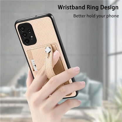 C1-01 For Samsung Galaxy A53 5G Case Card Slot Carbon Fiber Texture PU Hybrid Phone Cover