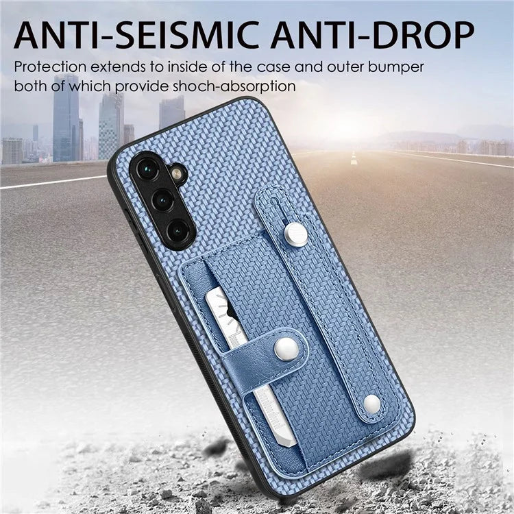 C1-01 For Samsung Galaxy A34 5G Wristband Design Card Holder Leather Coating Phone Cover