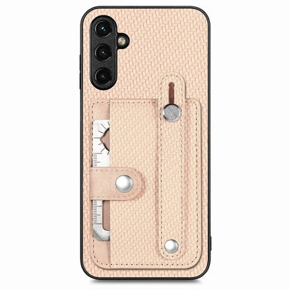 C1-01 For Samsung Galaxy A34 5G Wristband Design Card Holder Leather Coating Phone Cover