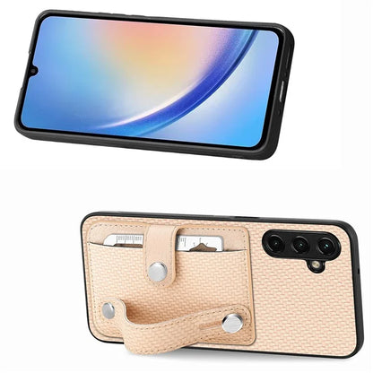 C1-01 For Samsung Galaxy A34 5G Wristband Design Card Holder Leather Coating Phone Cover