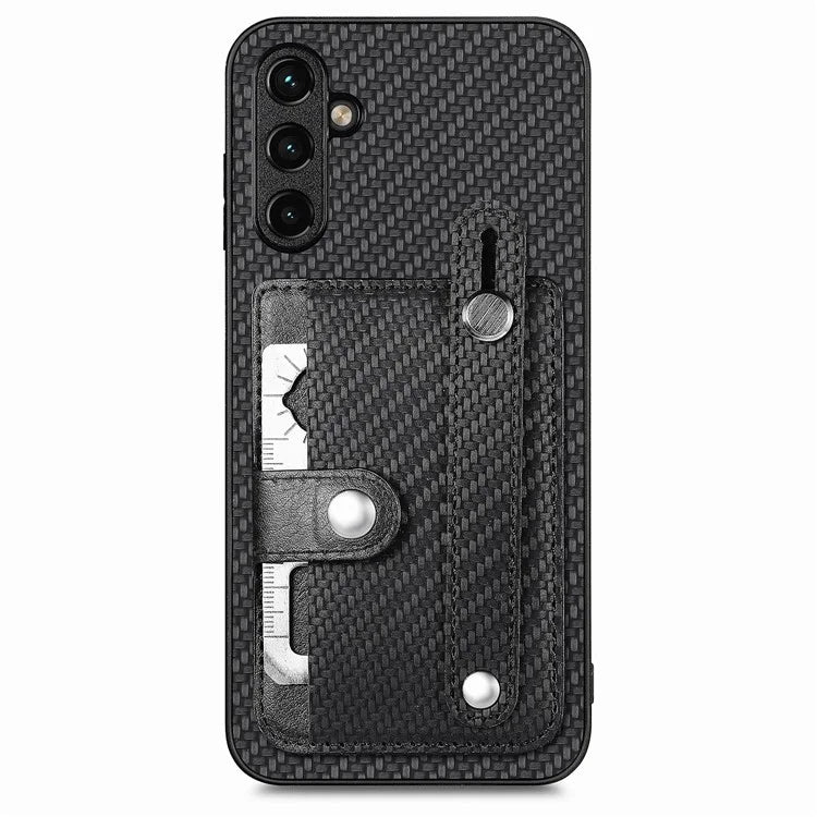 C1-01 For Samsung Galaxy A55 5G Slim-Fit Cover Card Holder Wristband PU Leather+TPU+PC Phone Case