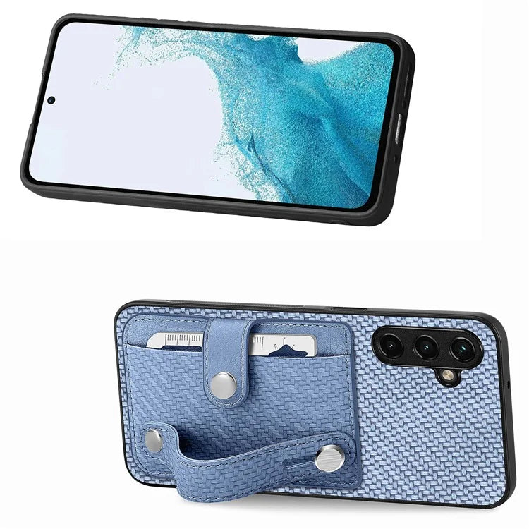 C1-01 For Samsung Galaxy A55 5G Slim-Fit Cover Card Holder Wristband PU Leather+TPU+PC Phone Case