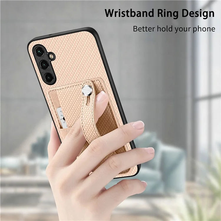 C1-01 For Samsung Galaxy A55 5G Slim-Fit Cover Card Holder Wristband PU Leather+TPU+PC Phone Case