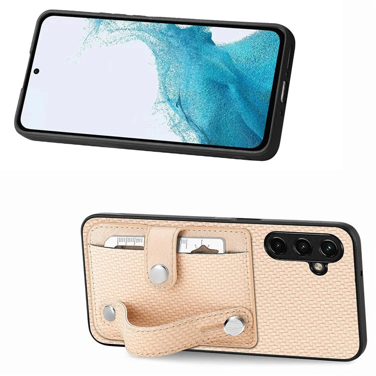 C1-01 For Samsung Galaxy A55 5G Slim-Fit Cover Card Holder Wristband PU Leather+TPU+PC Phone Case