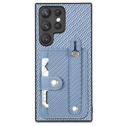 C1-01 For Samsung Galaxy S23 Ultra Wristband Cell Phone Case Card Holder PU Leather Coated TPU+PC Cover