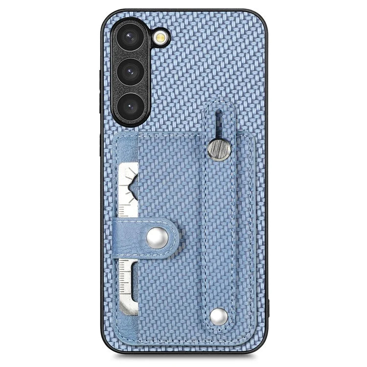 C1-01 For Samsung Galaxy S23+ PU Leather+TPU+PC Phone Cover Slim-fit Shockproof Case with Card Holder Wristband