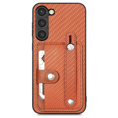 C1-01 For Samsung Galaxy S23+ PU Leather+TPU+PC Phone Cover Slim-fit Shockproof Case with Card Holder Wristband