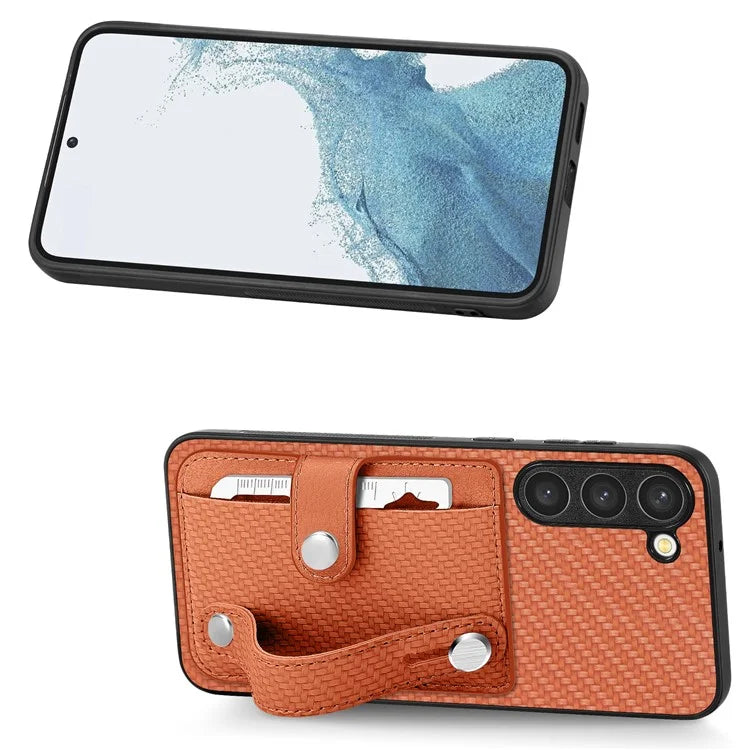 C1-01 For Samsung Galaxy S23+ PU Leather+TPU+PC Phone Cover Slim-fit Shockproof Case with Card Holder Wristband
