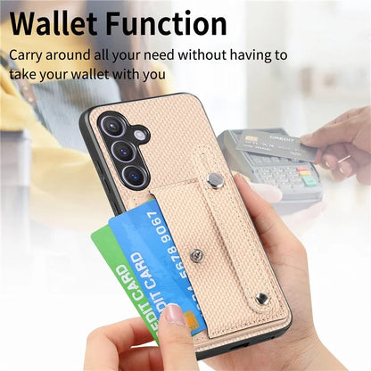 C1-01 For Samsung Galaxy S24 Case Wristband Design Leather Coating Back Phone Cover