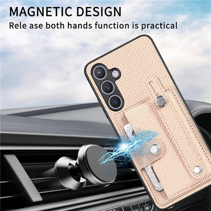 C1-01 For Samsung Galaxy S24 Case Wristband Design Leather Coating Back Phone Cover