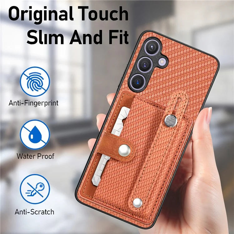C1-01 For Samsung Galaxy S24 Case Wristband Design Leather Coating Back Phone Cover