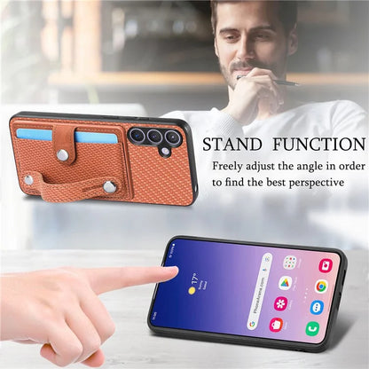C1-01 For Samsung Galaxy S24 Case Wristband Design Leather Coating Back Phone Cover