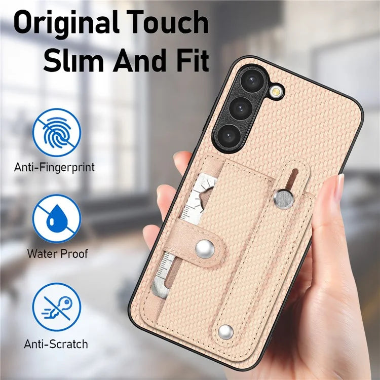 C1-01 For Samsung Galaxy S23 Case Card Slots Carbon Fiber Texture Phone Cover