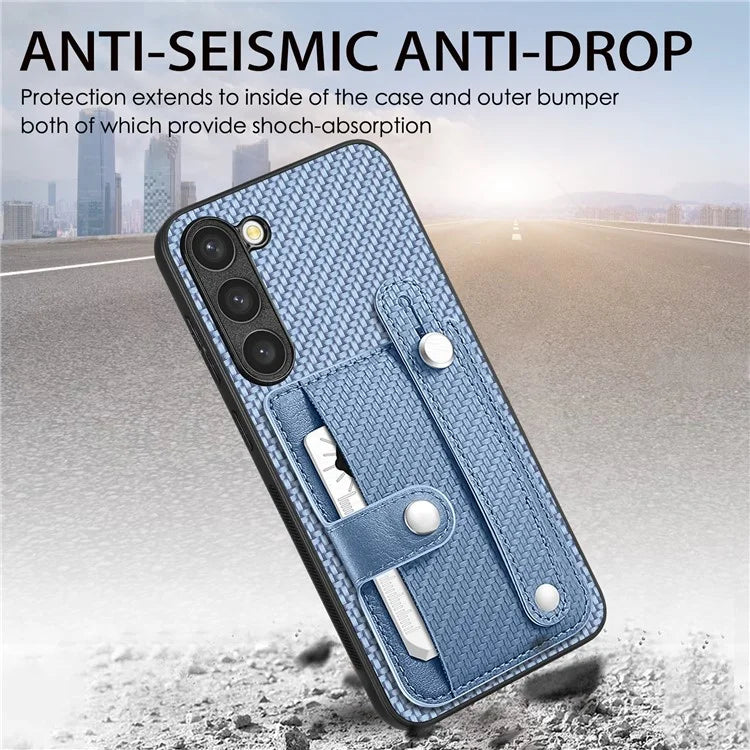 C1-01 For Samsung Galaxy S23 Case Card Slots Carbon Fiber Texture Phone Cover
