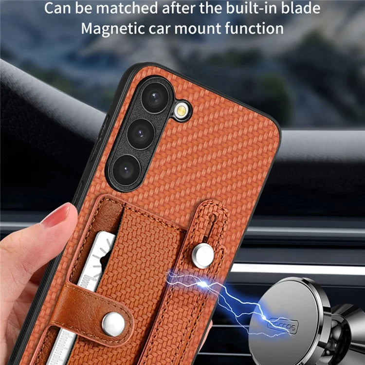 C1-01 For Samsung Galaxy S23 Case Card Slots Carbon Fiber Texture Phone Cover