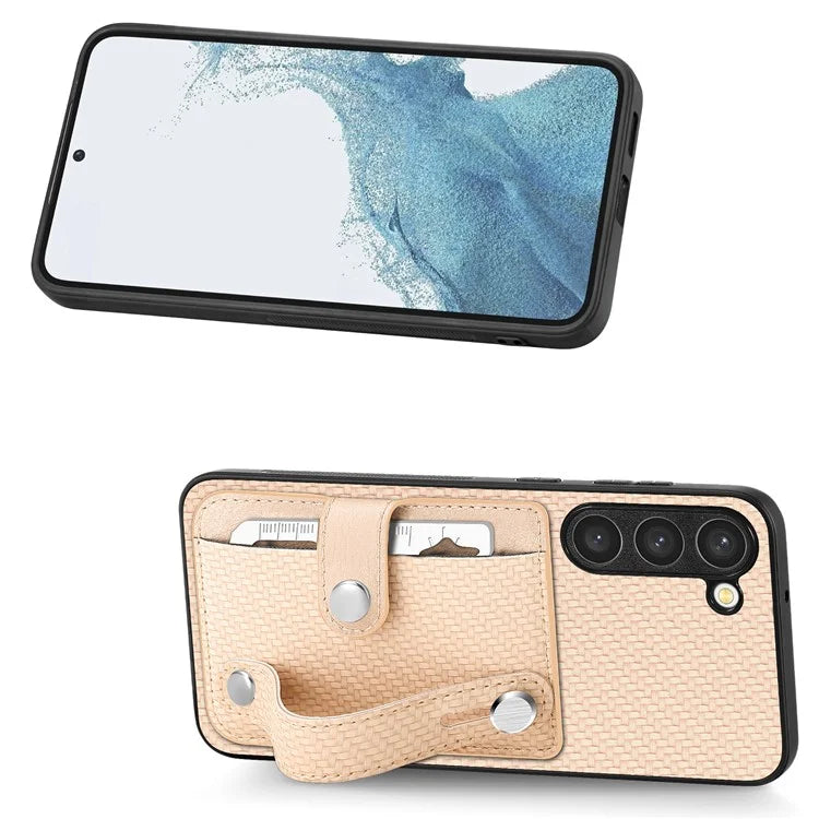 C1-01 For Samsung Galaxy S23 Case Card Slots Carbon Fiber Texture Phone Cover