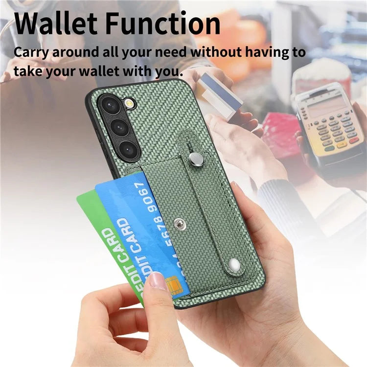 C1-01 For Samsung Galaxy S23 Case Card Slots Carbon Fiber Texture Phone Cover