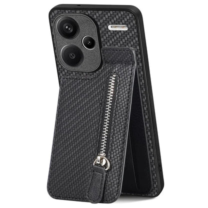 C1-03 For Xiaomi Redmi Note 13 Pro+ 5G Case Zipper Pocket Vertical Kickstand Carbon Fiber Phone Cover