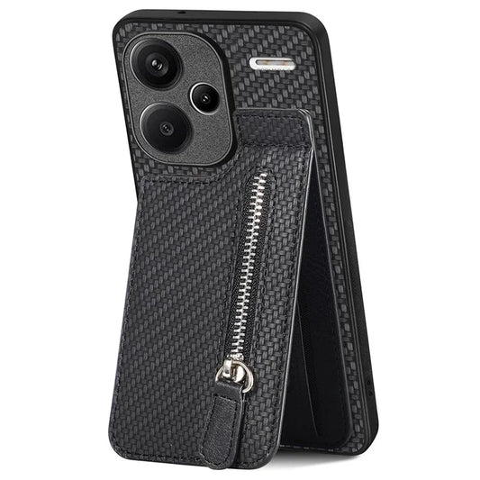 C1-03 For Xiaomi Redmi Note 13 Pro+ 5G Case Zipper Pocket Vertical Kickstand Carbon Fiber Phone Cover