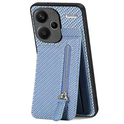 C1-03 For Xiaomi Redmi Note 13 Pro+ 5G Case Zipper Pocket Vertical Kickstand Carbon Fiber Phone Cover