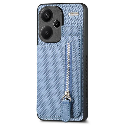 C1-03 For Xiaomi Redmi Note 13 Pro+ 5G Case Zipper Pocket Vertical Kickstand Carbon Fiber Phone Cover