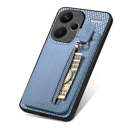 C1-03 For Xiaomi Redmi Note 13 Pro+ 5G Case Zipper Pocket Vertical Kickstand Carbon Fiber Phone Cover