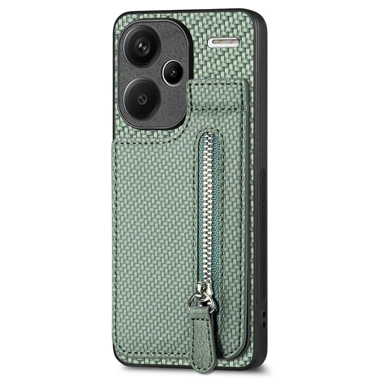 C1-03 For Xiaomi Redmi Note 13 Pro+ 5G Case Zipper Pocket Vertical Kickstand Carbon Fiber Phone Cover