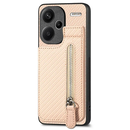 C1-03 For Xiaomi Redmi Note 13 Pro+ 5G Case Zipper Pocket Vertical Kickstand Carbon Fiber Phone Cover