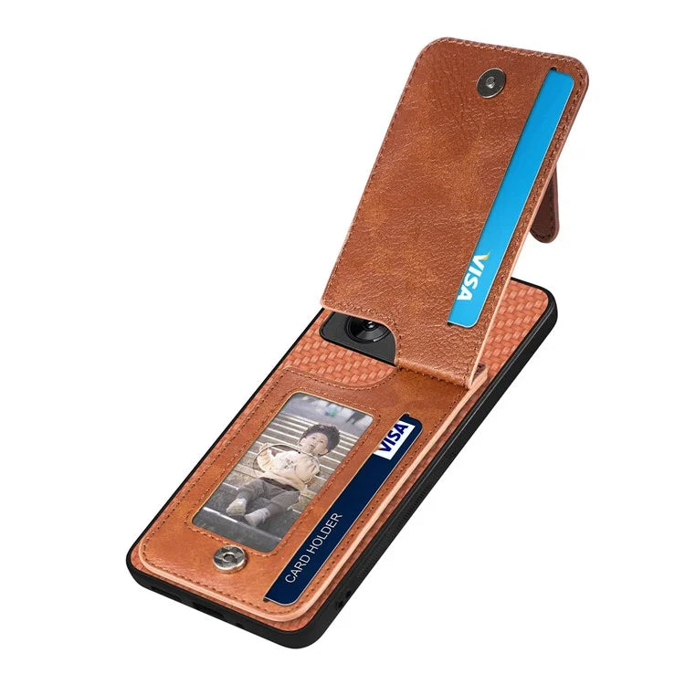 C1-03 For Xiaomi Redmi Note 13 Pro+ 5G Case Zipper Pocket Vertical Kickstand Carbon Fiber Phone Cover