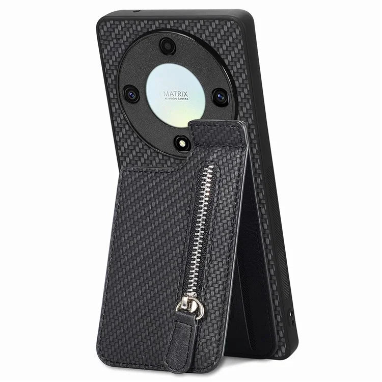 C1-03 For Honor X40 5G / X9a 5G / Magic5 Lite 5G Case Zipper Pocket Carbon Fiber Back Phone Cover