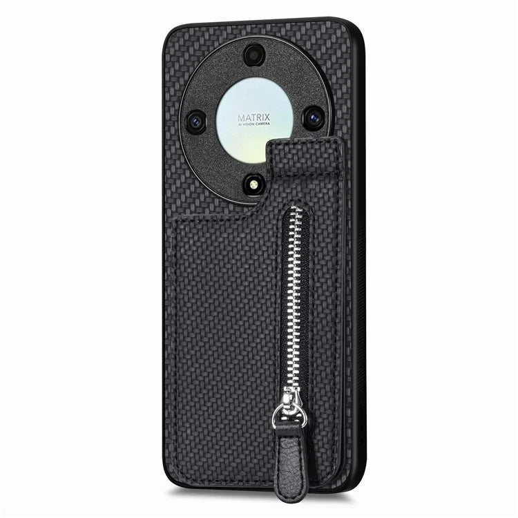 C1-03 For Honor X40 5G / X9a 5G / Magic5 Lite 5G Case Zipper Pocket Carbon Fiber Back Phone Cover