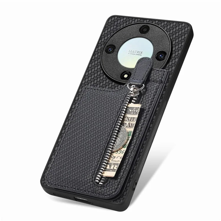 C1-03 For Honor X40 5G / X9a 5G / Magic5 Lite 5G Case Zipper Pocket Carbon Fiber Back Phone Cover