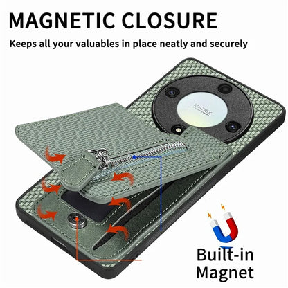 C1-03 For Honor X40 5G / X9a 5G / Magic5 Lite 5G Case Zipper Pocket Carbon Fiber Back Phone Cover