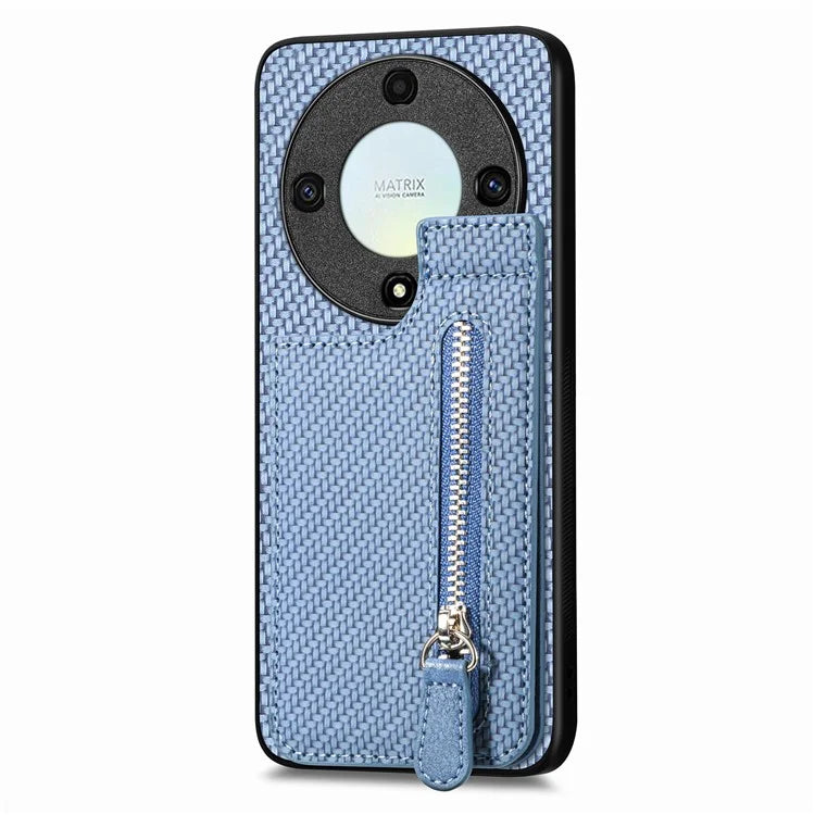 C1-03 For Honor X40 5G / X9a 5G / Magic5 Lite 5G Case Zipper Pocket Carbon Fiber Back Phone Cover