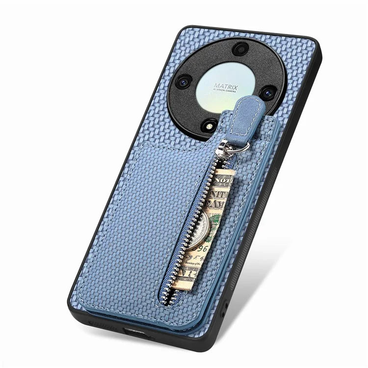 C1-03 For Honor X40 5G / X9a 5G / Magic5 Lite 5G Case Zipper Pocket Carbon Fiber Back Phone Cover